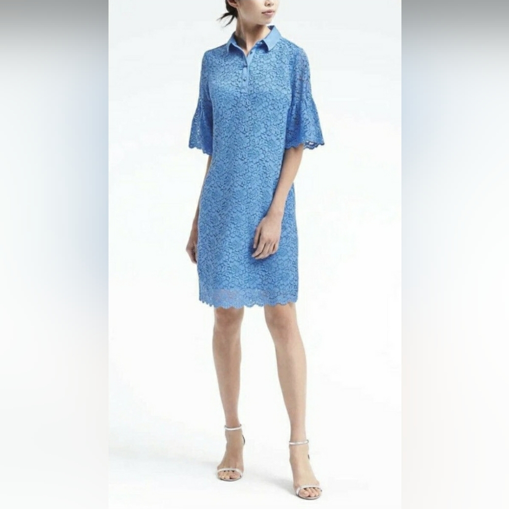 Banana Republic Blue Lace Dress with Pockets Petite Small #314